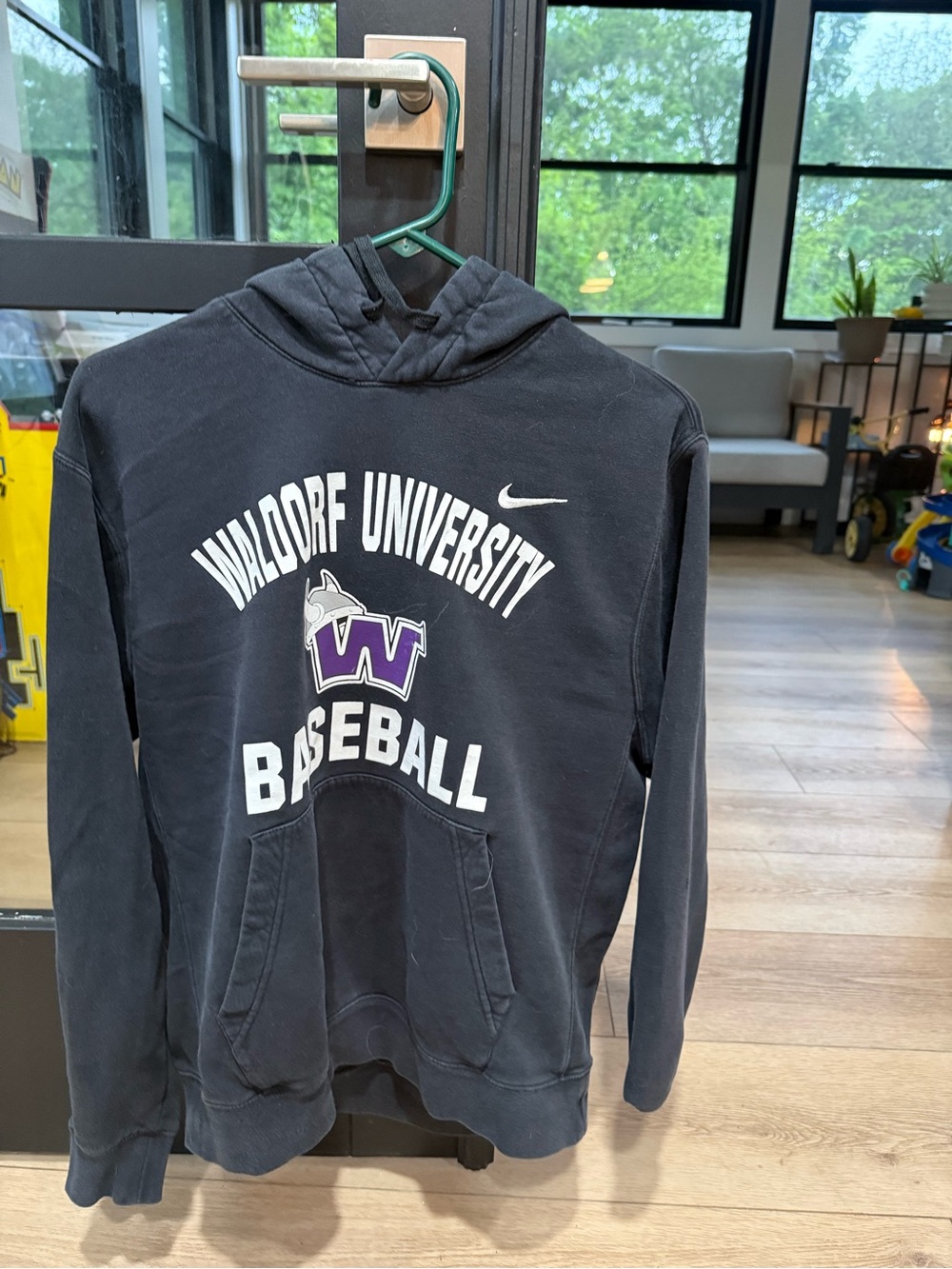 Nike Black Waldorf University Baseball Pullover Hoodie with Purple Logo